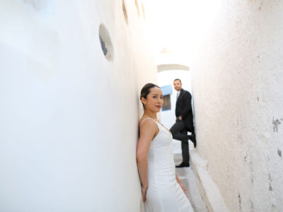 new married couple portrait, in Santorini island Greece.